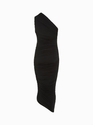 Asymmetrical Black Ruched Midi Dress