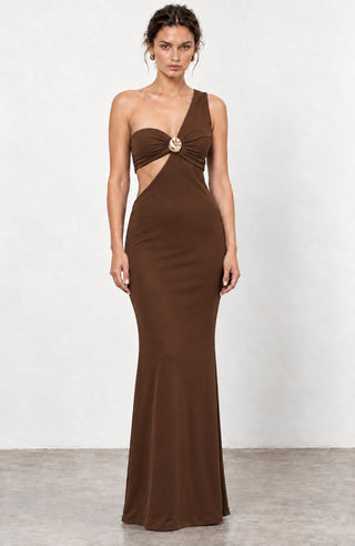 Helia Chocolate Brown Cut-Out Maxi Dress