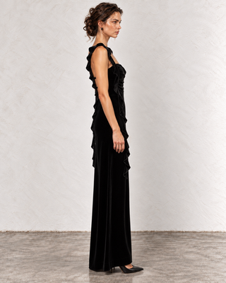 Caroline Maxikleid aus schwarzem Samt