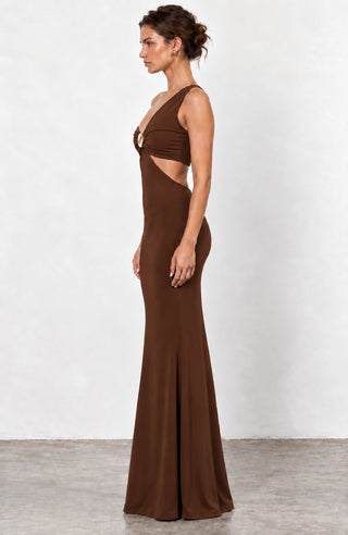 Helia Chocolate Brown Cut-Out Maxi Dress