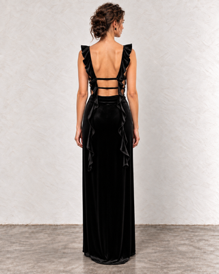 Caroline Maxikleid aus schwarzem Samt