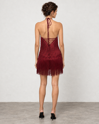 Sia Minikleid mit Fransen in Burgunderrot