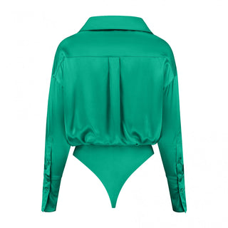 Emerald Elegance Satin Bodysuit