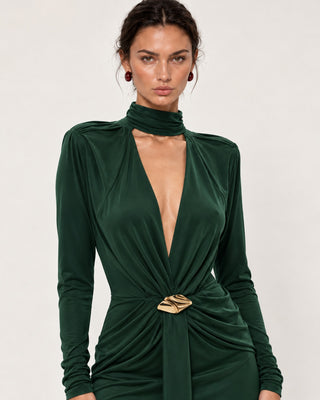 Aveline Green Scarf Detail Mini Dress