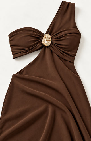 Helia Chocolate Brown Cut-Out Maxi Dress