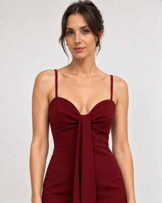 Delphine Burgundy Tie-Detail Mini Dress.