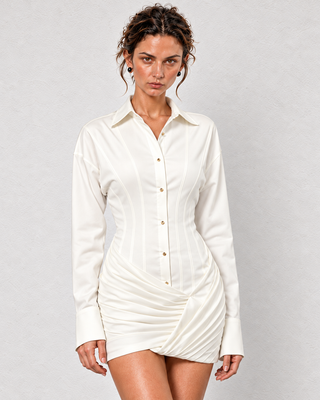 Estelle Ivory Draped Shirt Mini Dress