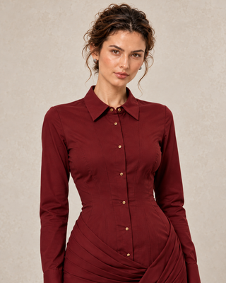 Estelle Burgundy  Drapped Shirt Dress