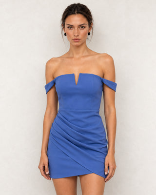 Evelina Blue Sculpted Draped Mini Dress