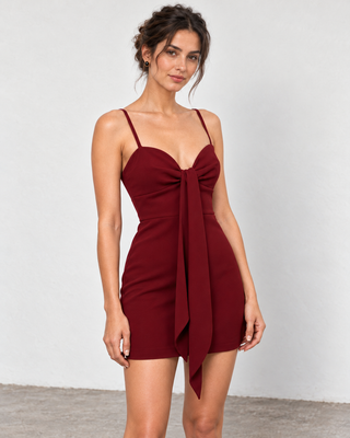Delphine Burgundy Tie-Detail Mini Dress.