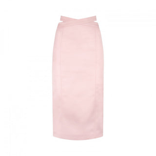 Elegant Blush Midi Skirt with Crossed Waistband