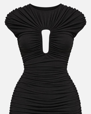 Alessia Black Ruched Cut-Out Mini Dress