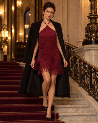 Sia Minikleid mit Fransen in Burgunderrot