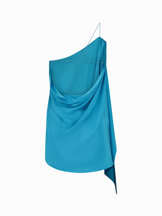 Silken Azure Asymmetrical Mini Dress