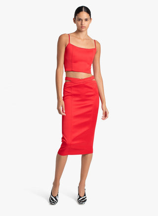 Sleek Scarlet Midi Skirt Set