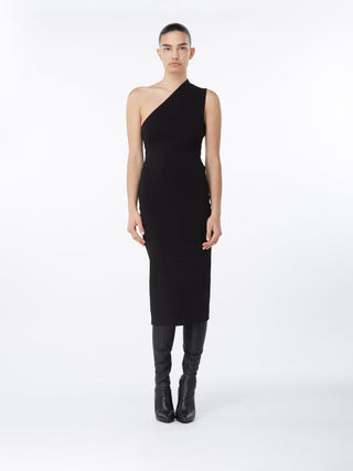 Asymmetric Black Midi Dress