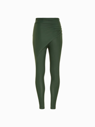 Asymmetric High-Waisted Leggings - Forest Green