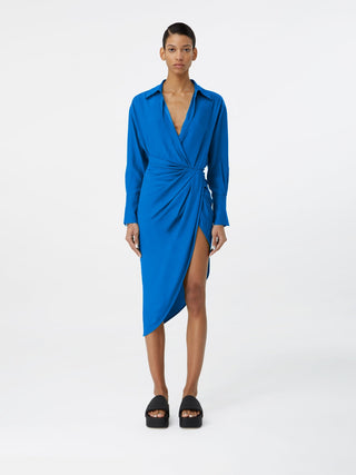 Sapphire Asymmetrical Draped Shirt Dress