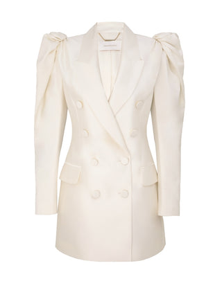 Elegant Ivory Puff-Sleeve Blazer Dress