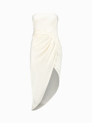 Ivory Asymmetrical Strapless Wrap Dress