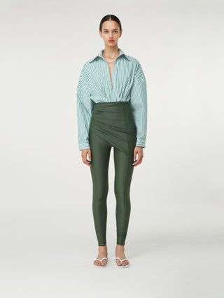 Asymmetric High-Waisted Leggings - Forest Green