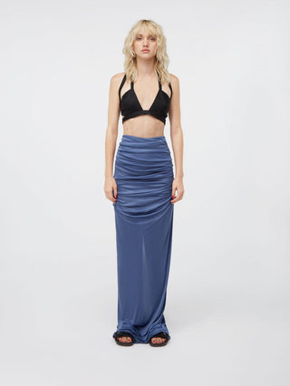 Satin Ruched Halter Evening Dress