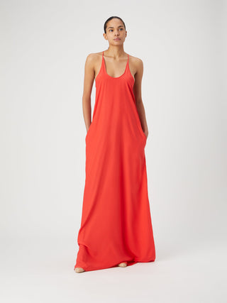 "Scarlet Elegance: Maxi Slip Dress"