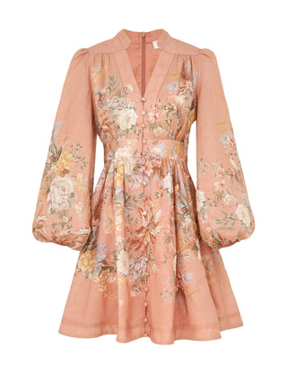 Floral Blush Linen A-Line Dress