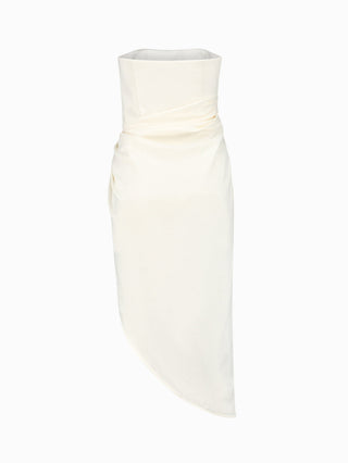 Ivory Asymmetrical Strapless Wrap Dress