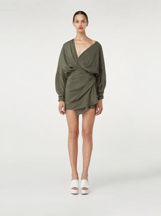 Silky Olive Wrap Dress