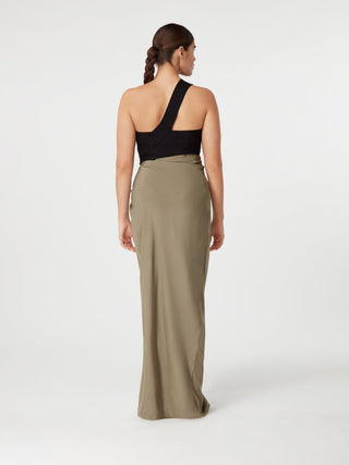 Olive Draped Maxi Skirt