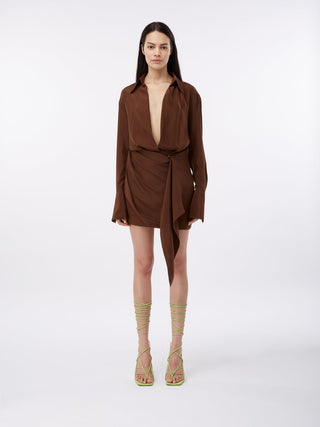 Asymmetric Draped Blazer Dress in Earthy Brown