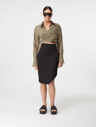 Elegant Draped Twist Blouse & Sleek Pencil Skirt Set