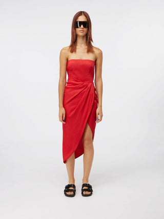 Elegant Scarlet Strapless Wrap Dress