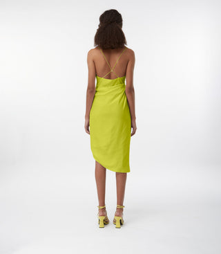 "Chartreuse Silk Slip Dress with Spaghetti Straps"