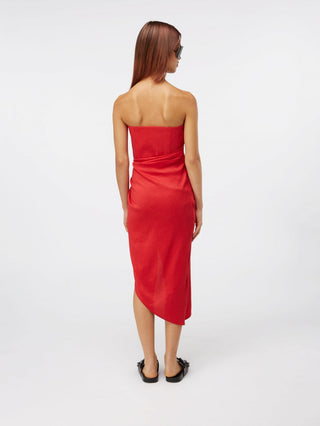 Elegant Scarlet Strapless Wrap Dress