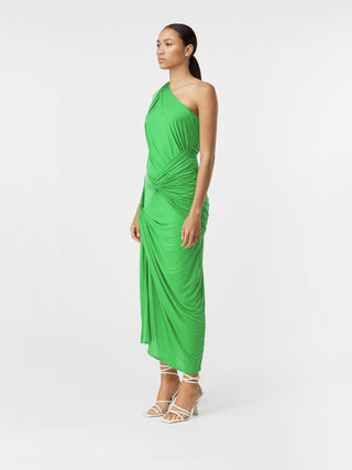 Emerald Elegance Asymmetric Draped Dress