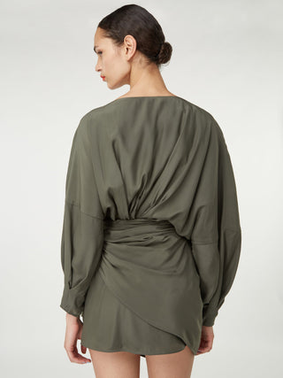 Silky Olive Wrap Dress