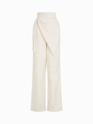 Ivory Wrap High-Waisted Wide-Leg Trousers