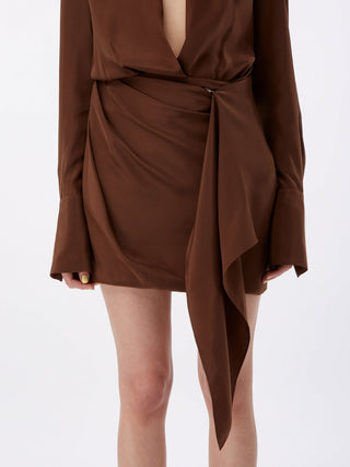 Asymmetric Draped Blazer Dress in Earthy Brown