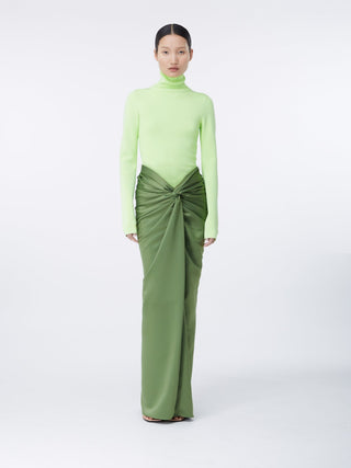 Emerald Drape Knit Gown with Neon Turtleneck