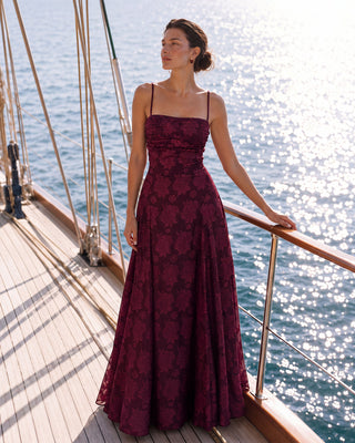 Arabella Çiçek Desenli Bordo Maxi Elbise