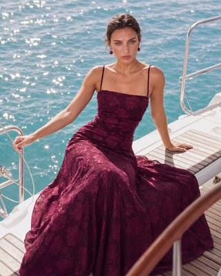 Arabella Çiçek Desenli Bordo Maxi Elbise
