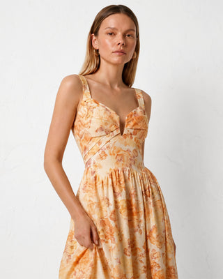 Lilou Floral Orange Midi Dress