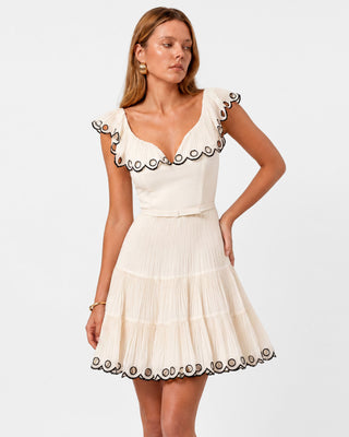 Odette Ivory Pleated Scallop Mini Dress
