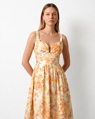 Lilou Floral Orange Midi Dress