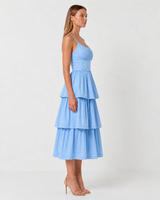 Celina Baby Blue Tiered Midi Dress