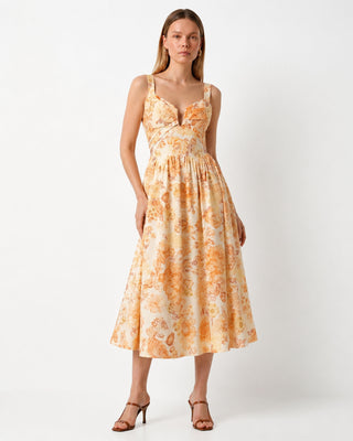 Lilou Floral Orange Midi Dress