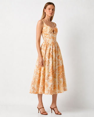Lilou Floral Orange Midi Dress