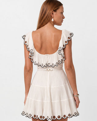 Odette Ivory Pleated Scallop Mini Dress